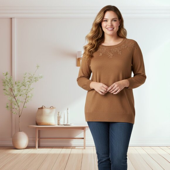 JM Collection Sweater New With Tags - Soft Floral Embroidered Design - Size L - Picture 1 of 15